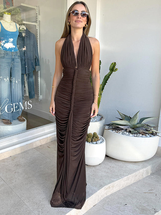 Valère Ruched Halter Maxi Dress