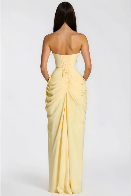 Azalée Strapless Draped High-Slit Maxi Dress / Yellow