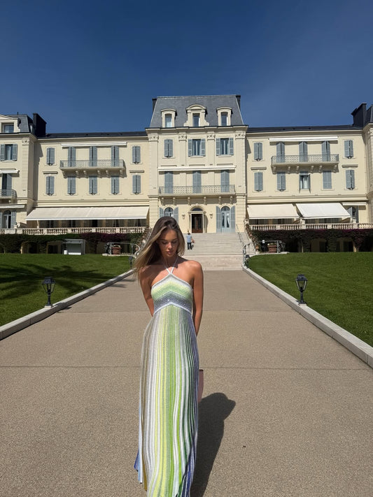 Éclipse Halter Neck Pleated Maxi Dress
