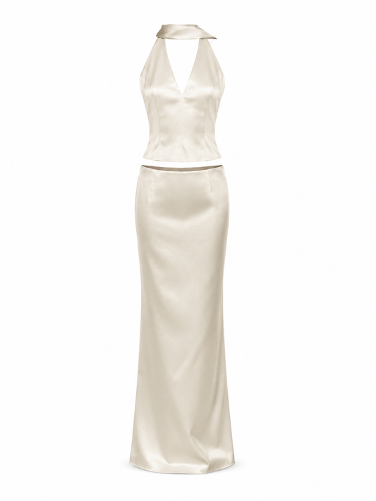 Vie Satin Halter Two Piece Set with Scarf