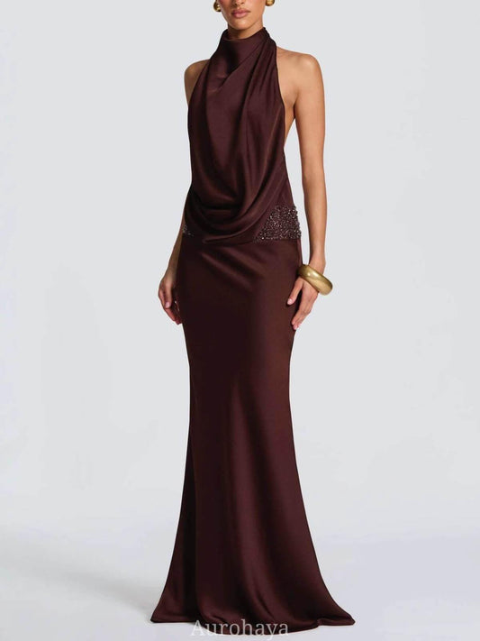 Camille Backless Sequin Satin Maxi Dress