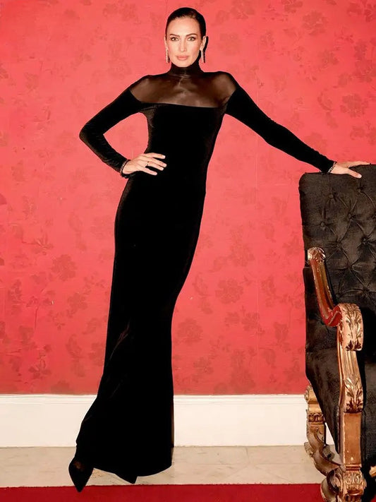 Philomène Velvet Long Sleeve Evening Maxi Dress