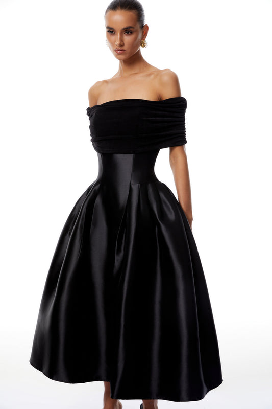 Anaïs Black Off Shoulder Polished Midi Dress