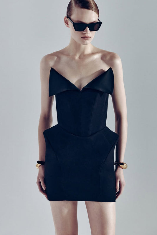Béatrice Black Barrel Waist Corset Mini Dress