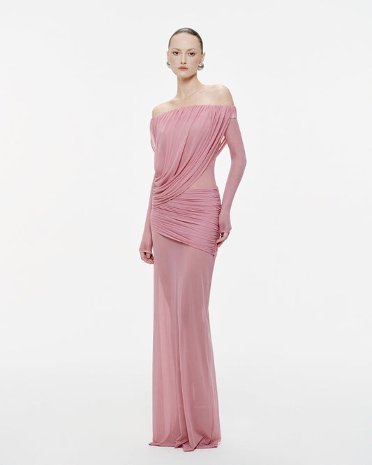 Apolline Off-Shoulder Draped Evening Maxi Dress