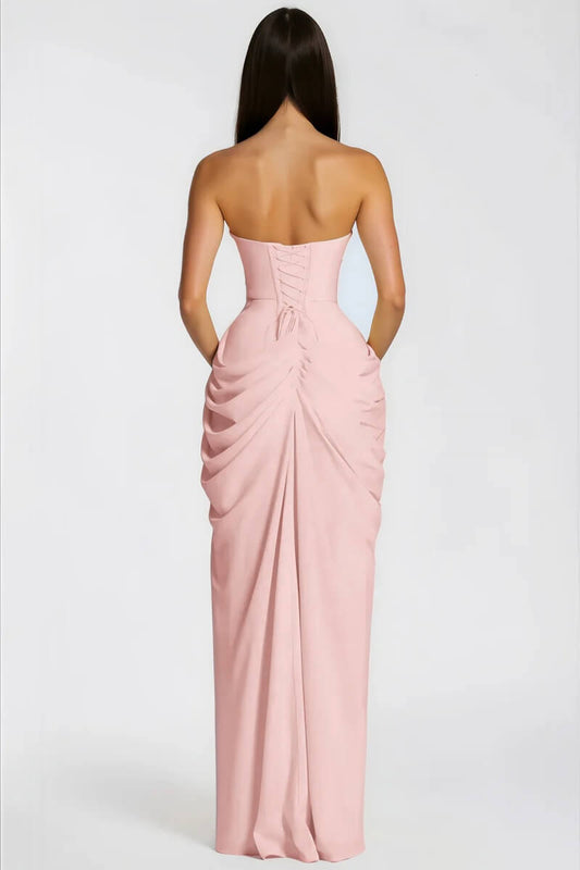 Azalée Strapless Draped High-Slit Maxi Dress / Pink
