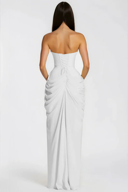 Azalée Strapless Draped High-Slit Maxi Dress / White