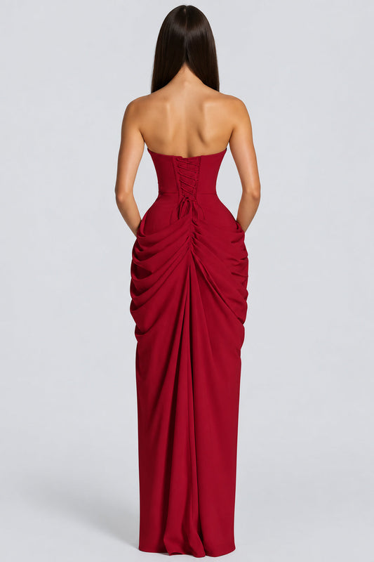 Azalée Strapless Draped High-Slit Maxi Dress / Red