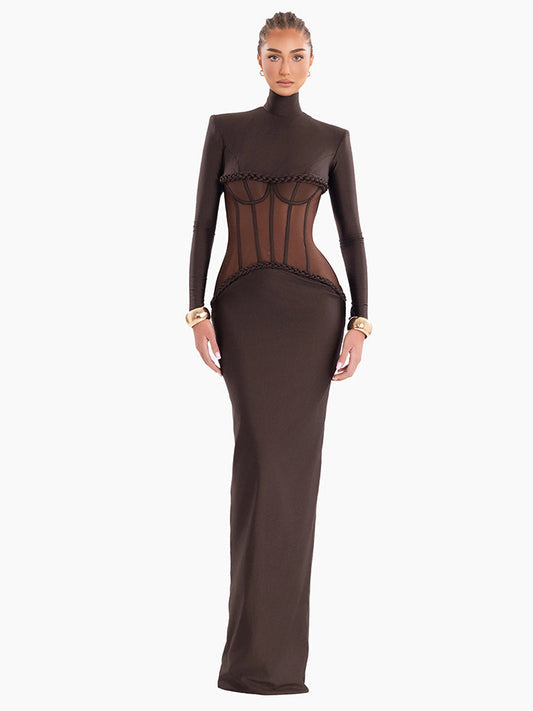 Laurence Mock Neck Corset Maxi Dress