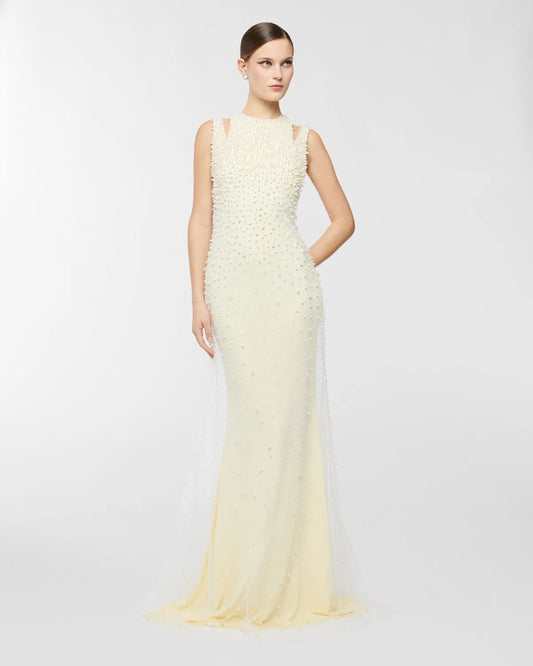 Ciselée Pearl Beaded Open Back Mermaid Maxi Dress