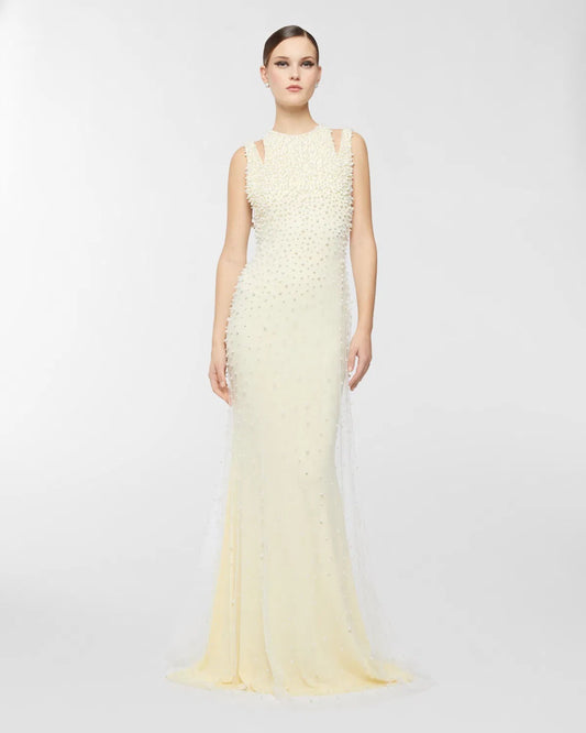 Ciselée Pearl Beaded Open Back Mermaid Maxi Dress