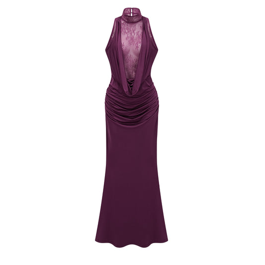 Célestine Magenta Lace Bodice Ruched Maxi Dress