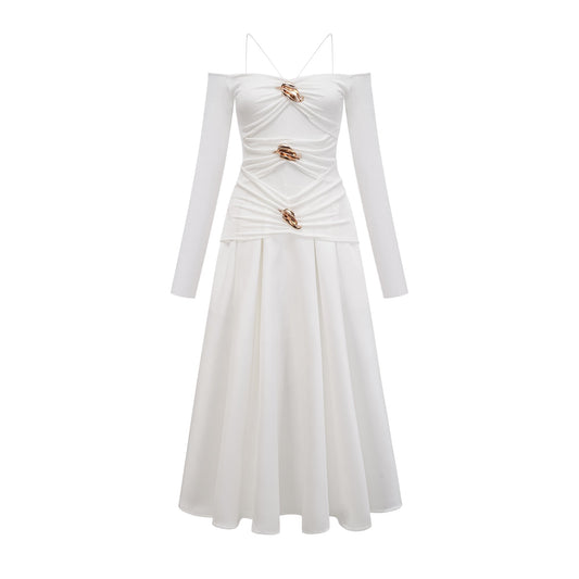 Noémie off-shoulder panelled maxi dress in White