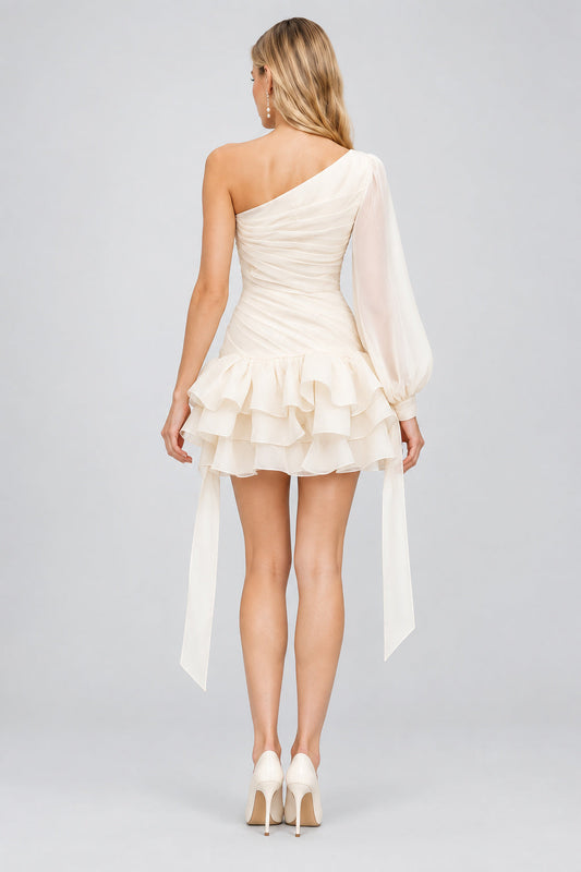 Éden One Shoulder Ruched Mini Dress / White