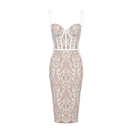 Thalia Lace Corset Midi Dress