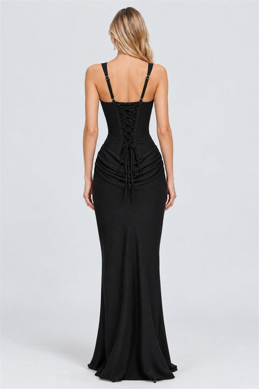 Hortense Square Neck Corset Maxi Dress / Black