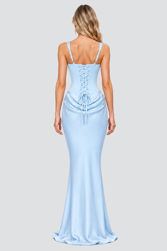 Hortense Square Neck Corset Maxi Dress / Blue