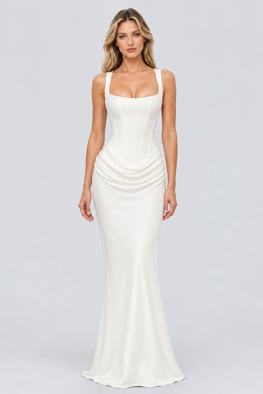 Hortense Square Neck Corset Maxi Dress / White