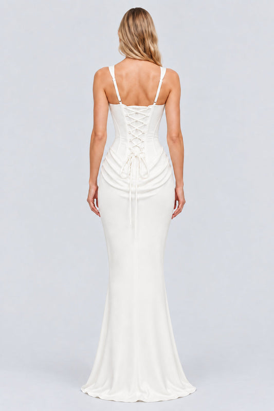 Hortense Square Neck Corset Maxi Dress / White