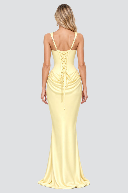 Hortense Square Neck Corset Maxi Dress / Yellow