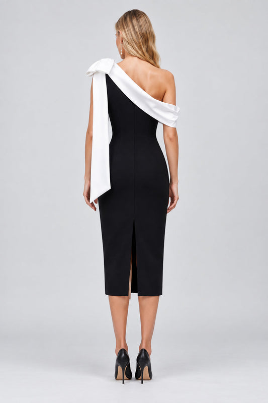 Inès One Shoulder Elegant Midi Dress