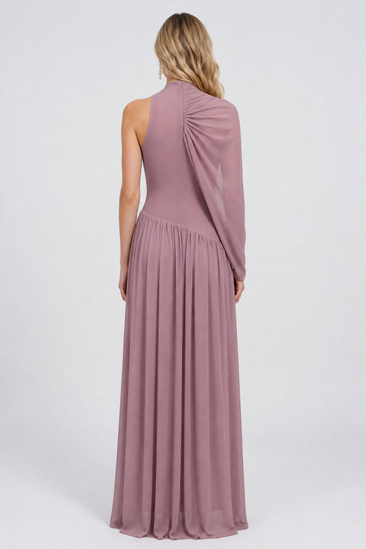 Leontine Asymmetric Cape-Draped Maxi Dress / Pink