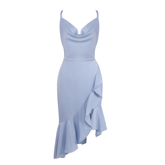 Amulette Cowl Neck Ruffle Midi Dress