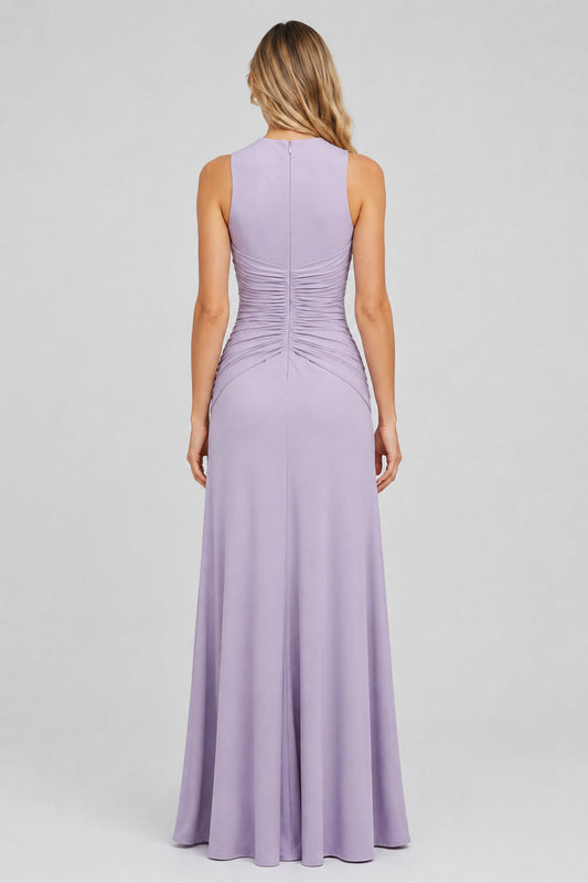 Lilaselle High-Neck Draped-Knot Maxi Dress / Light Lavender
