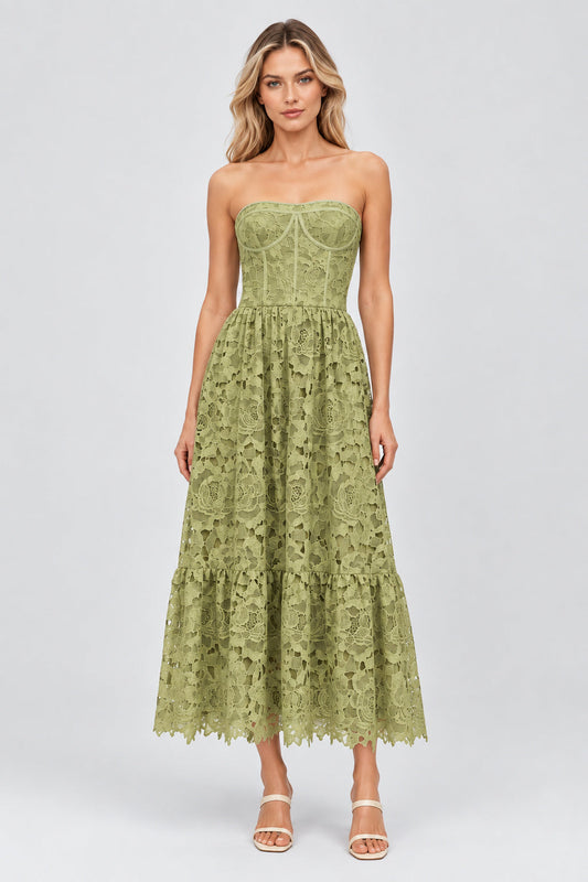 Lise Lace Floral Cut-out Midi Dress / Green
