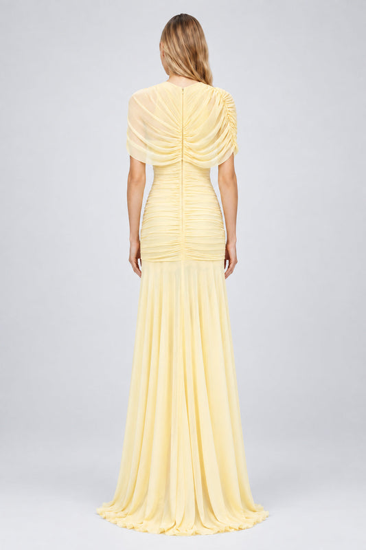 Mado One Shoulder Ruched Maxi Dress / Yellow