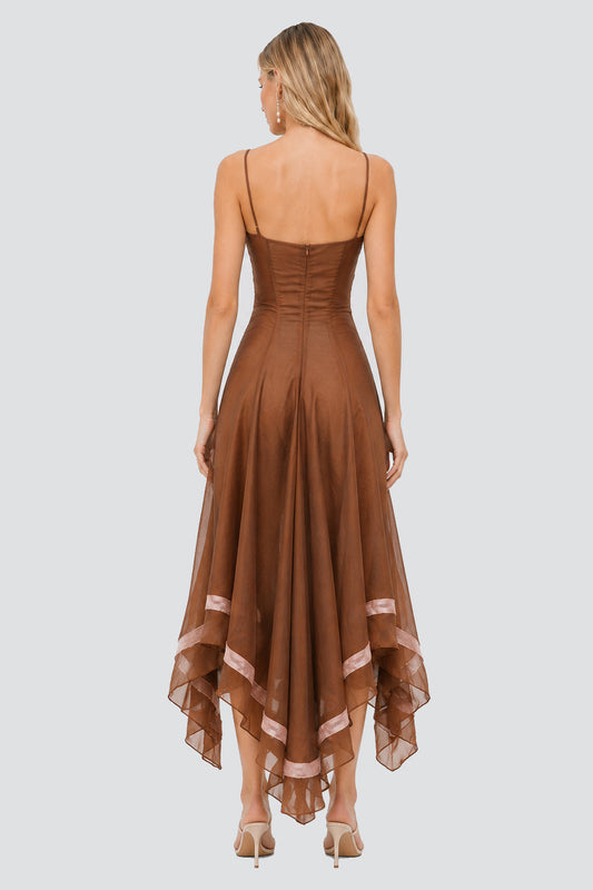 Marceline Scalloped-Embroidered Corset Handkerchief Midi Dress / Khaki