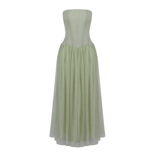 Émotion Strapless Pleated Corset Maxi Dress