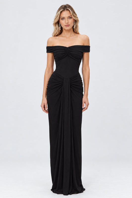 Noctuelle Off-Shoulder Ruched Maxi Dress / Black