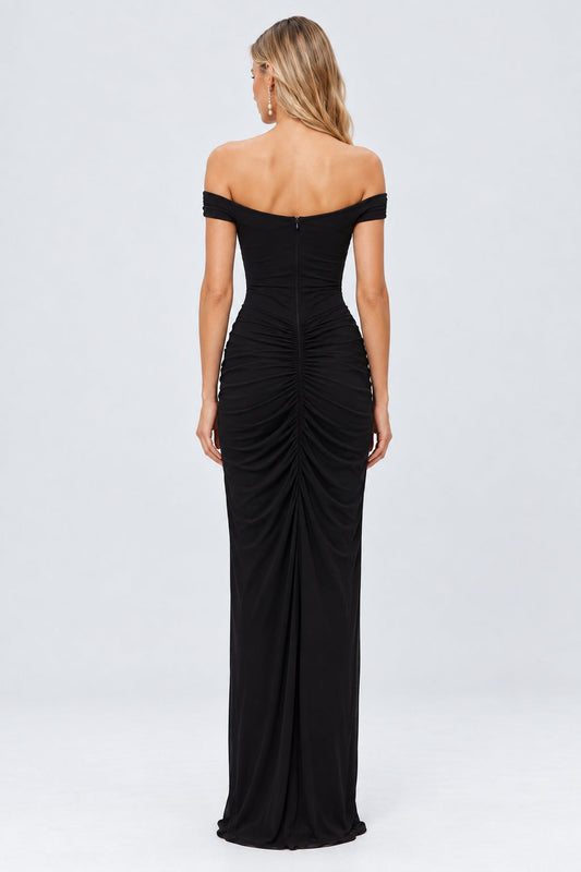 Noctuelle Off-Shoulder Ruched Maxi Dress / Black