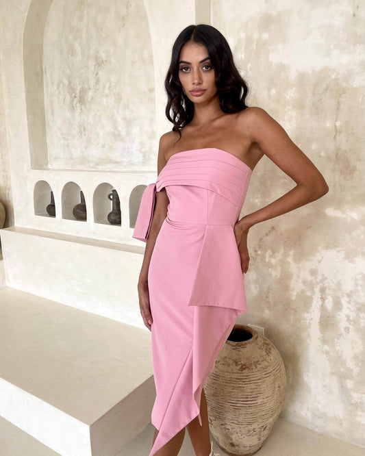 Héloïse Off Shoulder Bow Draped Midi Dress