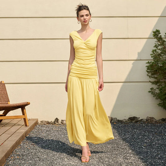 Aurore V Neck Ruched Maxi Dress Set