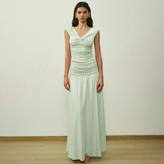 Aurore V Neck Ruched Maxi Dress Set