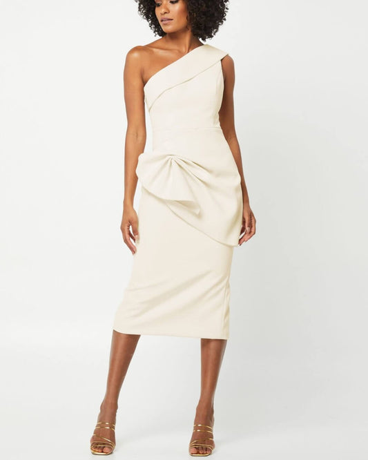 Lucie One Shoulder Draped Midi Dress