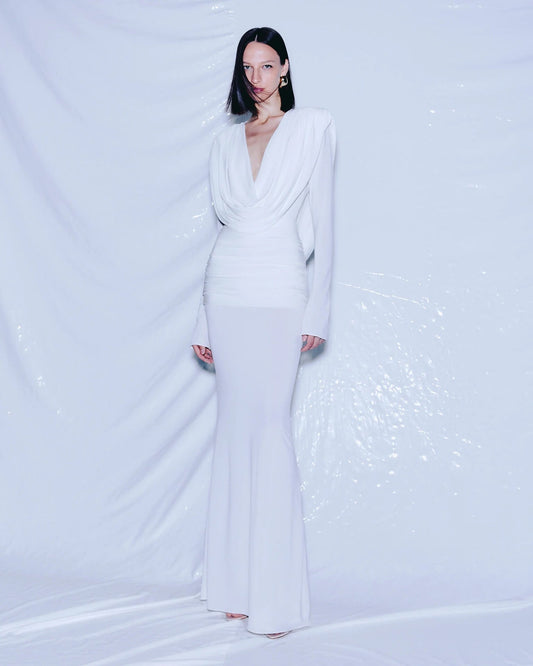 Lumière Long Sleeve Deep V Maxi Dress