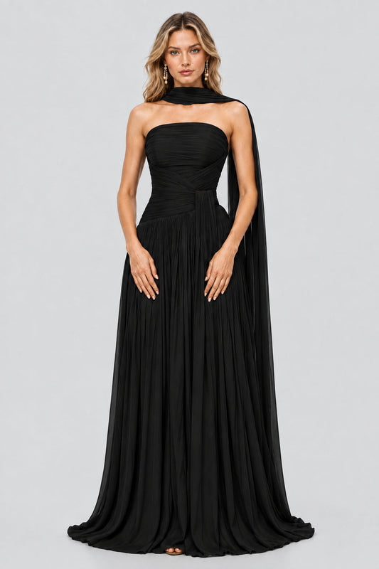 Oiseau Strapless Pleated Maxi Dress / Black