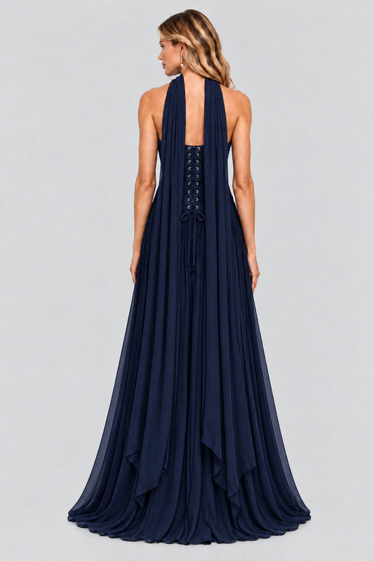 Oiseau Strapless Pleated Maxi Dress / Navy