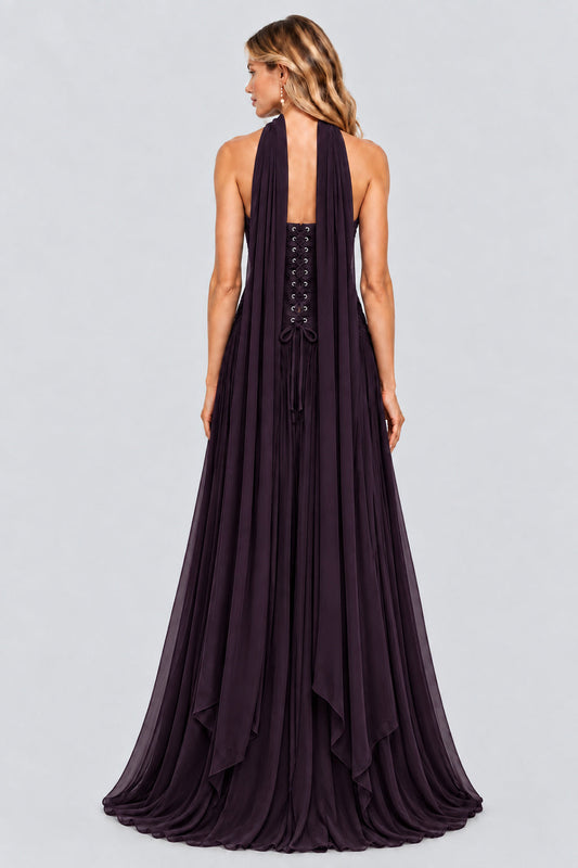 Oiseau Strapless Pleated Maxi Dress / Plum