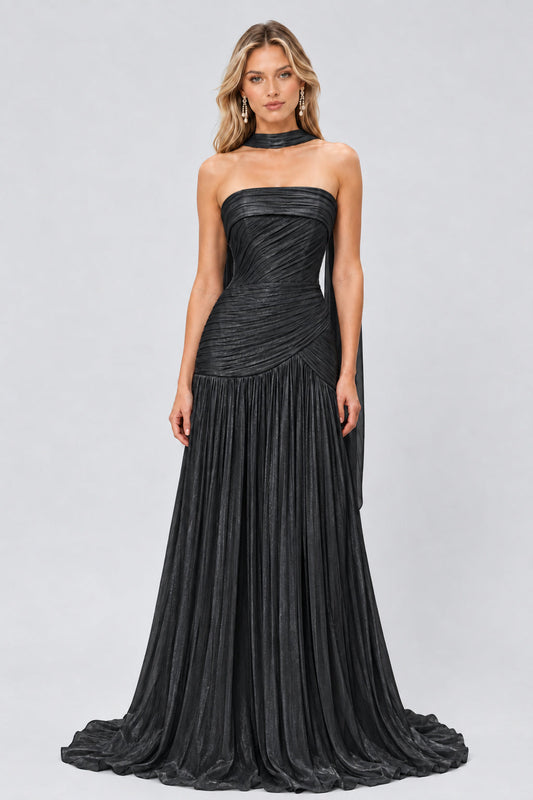 Ondeline Strapless Draped Drop-Waist Maxi Dress / Black