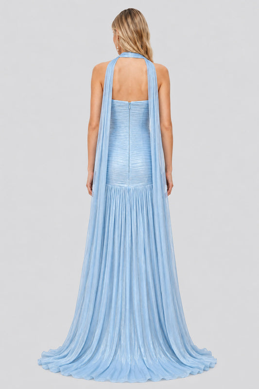 Ondeline Strapless Draped Drop-Waist Maxi Dress / Blue
