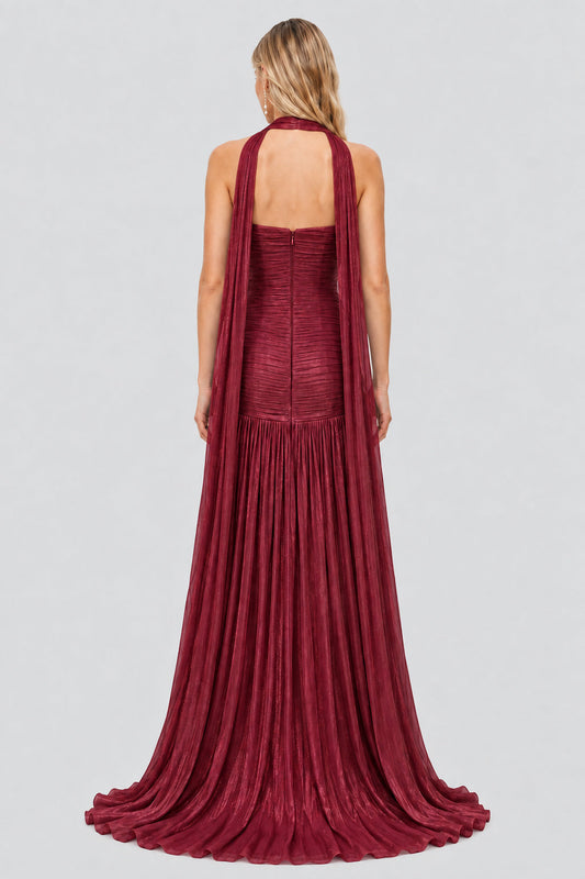 Ondeline Strapless Draped Drop-Waist Maxi Dress / Crimson