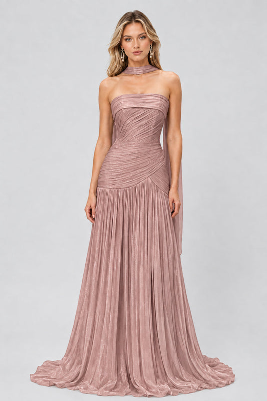 Ondeline Strapless Draped Drop-Waist Maxi Dress / Dusty Rose