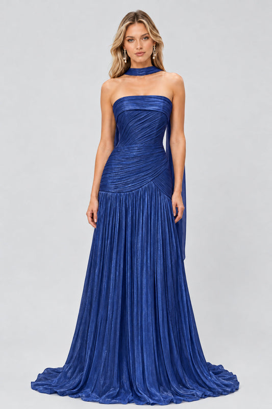 Ondeline Strapless Draped Drop-Waist Maxi Dress / Royal Blue