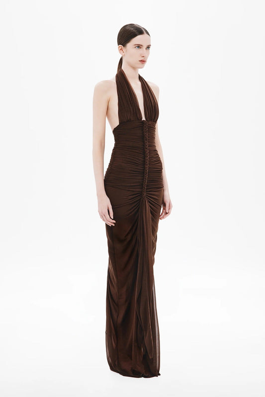 Valère Ruched Halter Maxi Dress