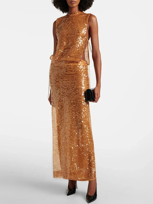 Maud Sequin Side Cut-out Maxi Dress
