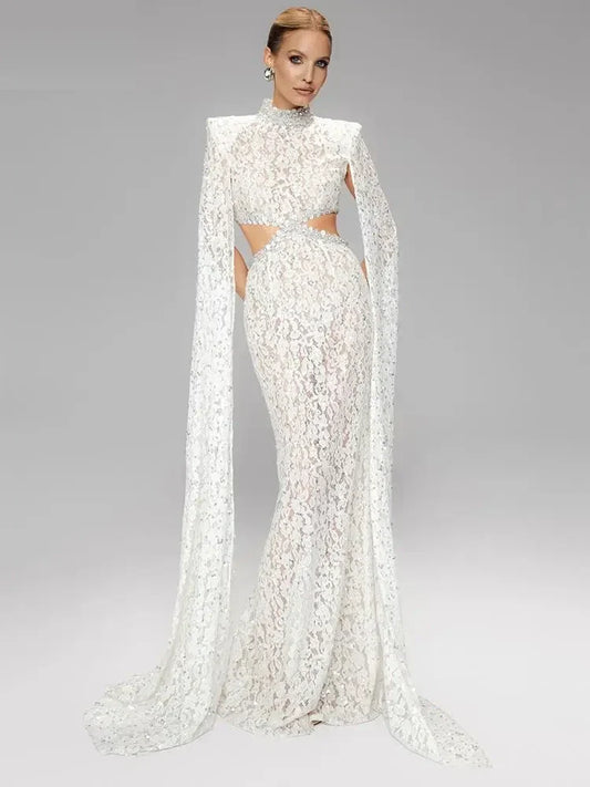Héloïse Lace Evening Maxi Dress